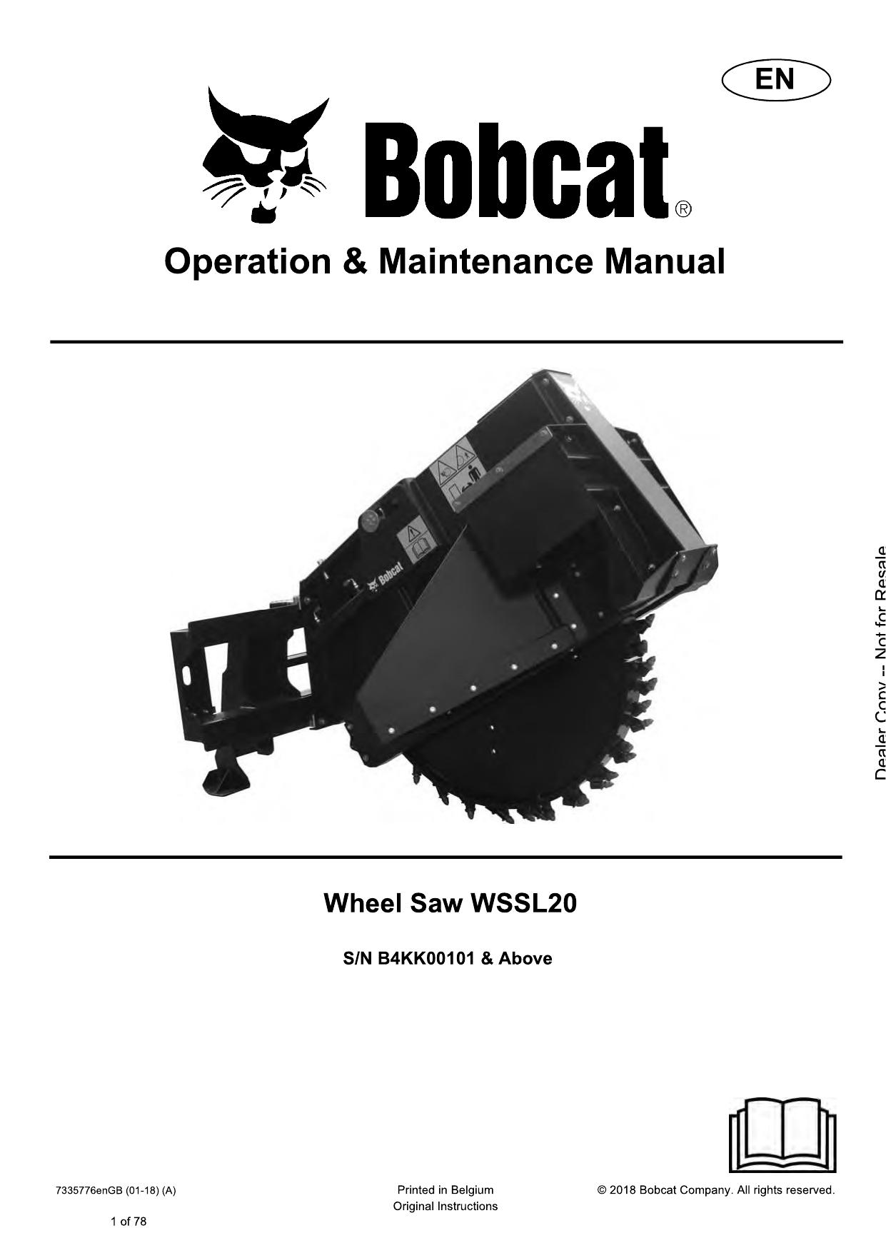 Wheel Saw WSSL20 Attachment Operation & Maintenance Manual Bobcat